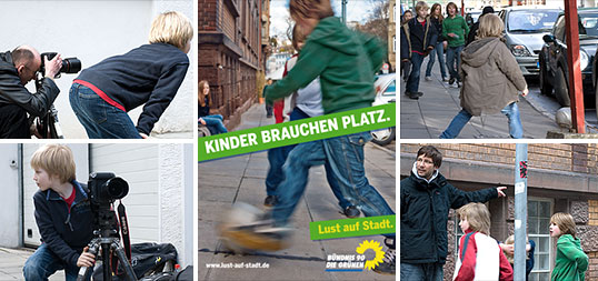 Kommunalwahlkampf Stuttgart 2009, Themenplakat »Kinder brauchen Platz«, Bündnis 90/Die Grünen