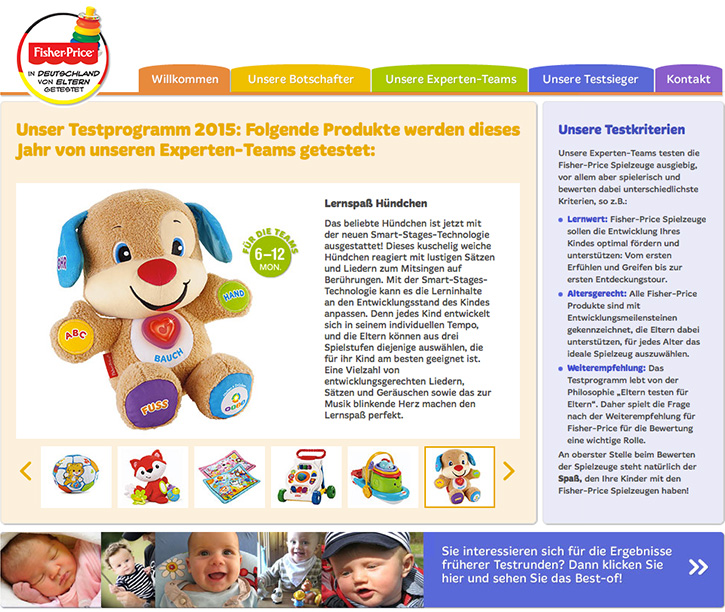 Microsite Mattel, Fisher-Price Experten